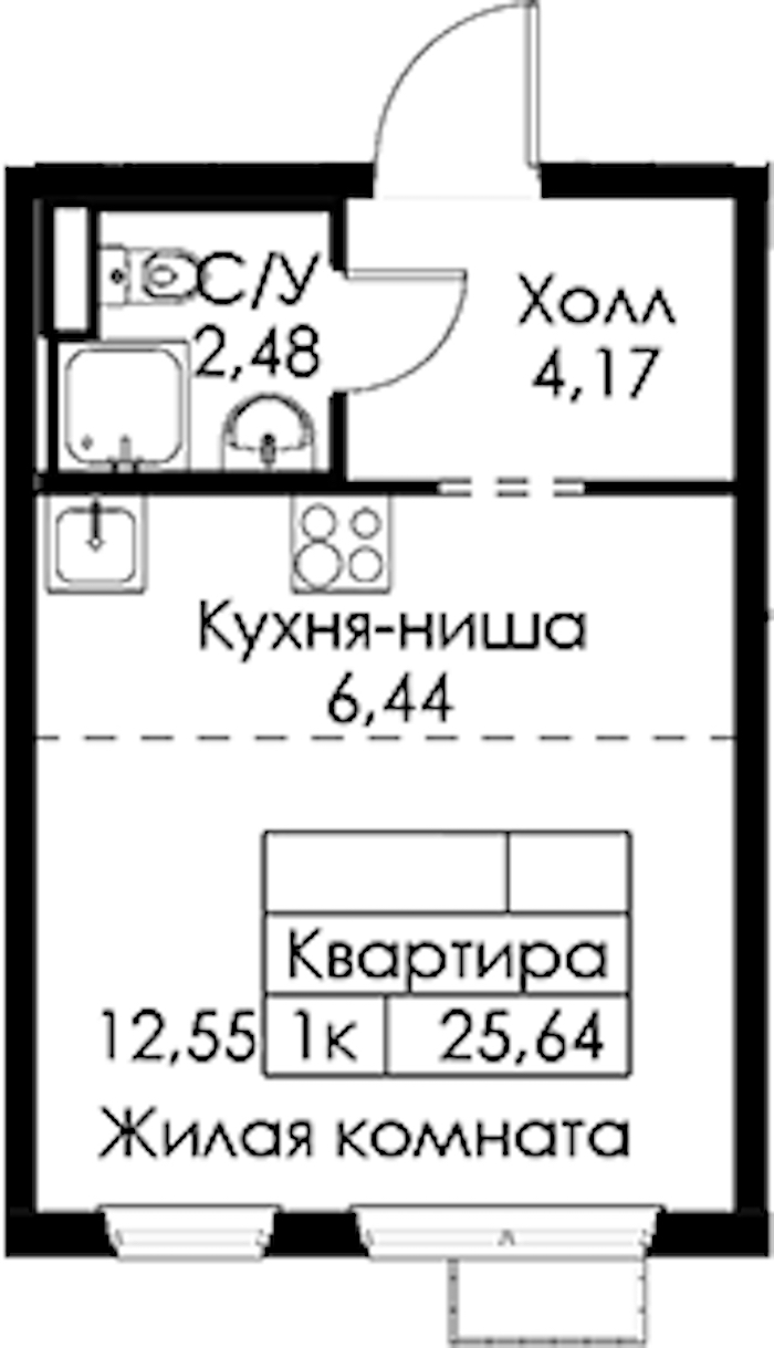 Квартира студия 25.64 м², 11/15 эт., ЖК «Янинский лес»